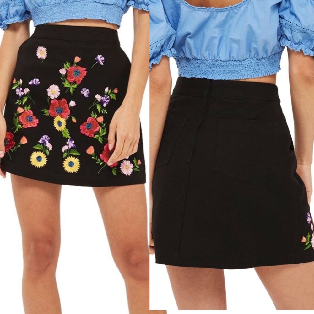 #43 ✨ NWT $68 Topshop Garden Embroidered‎ Floral Miniskirt 2